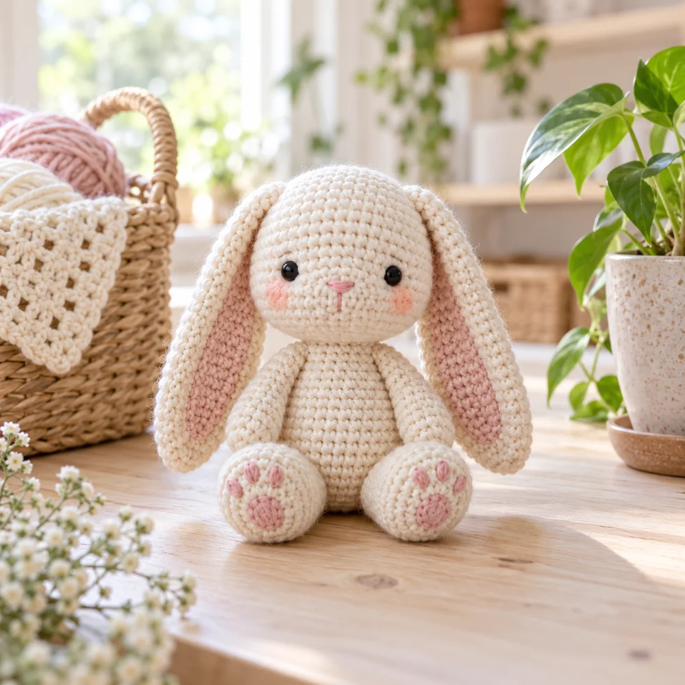 Cremefarbener gehäkelter Amigurumi-Hase